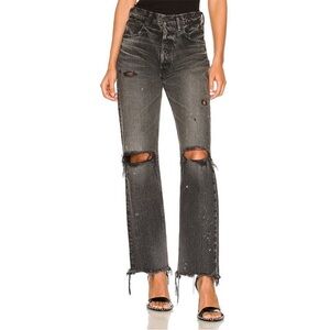 Moussy Vintage Odessa Wide Straight Jeans Faded Black Distressed Women’s 28